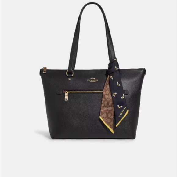 Coach Signature Bee Reversible Print Silk Skinny Scarf NWT - Picture 3 of 9